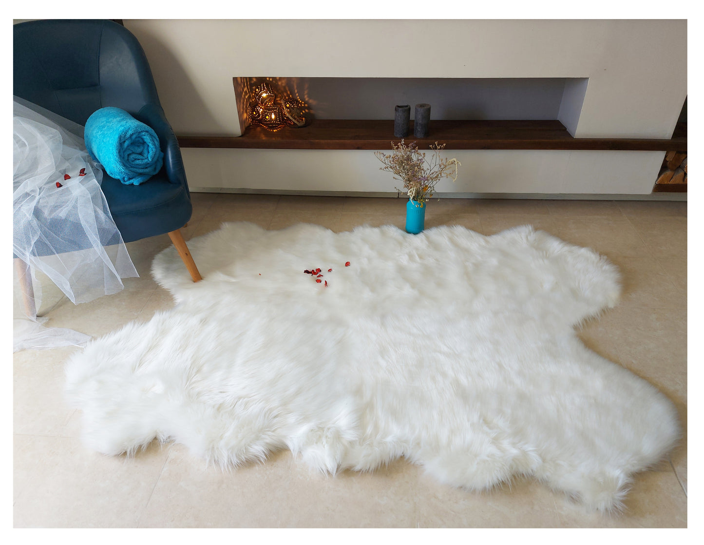 Faux  sheepskin rug Free Shape Quarto Four Pelt 4'X6' (120cm x 180cm)