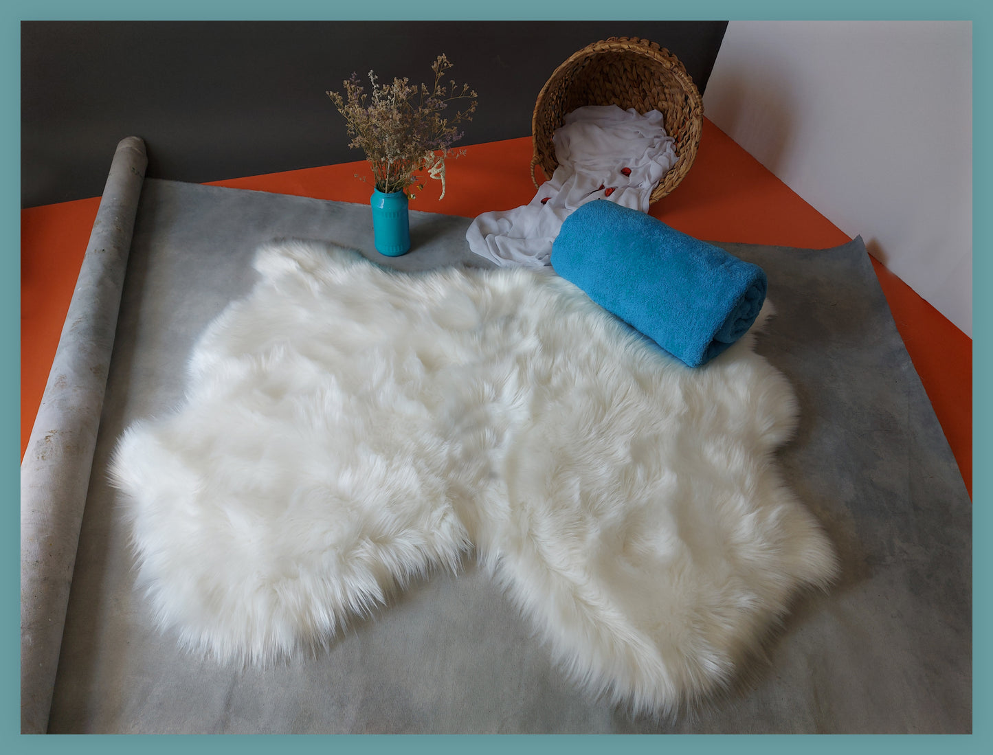 Faux  sheepskin rug Free Shape Two Pelt Side by Side 3'X4'(90cm x 120cm)