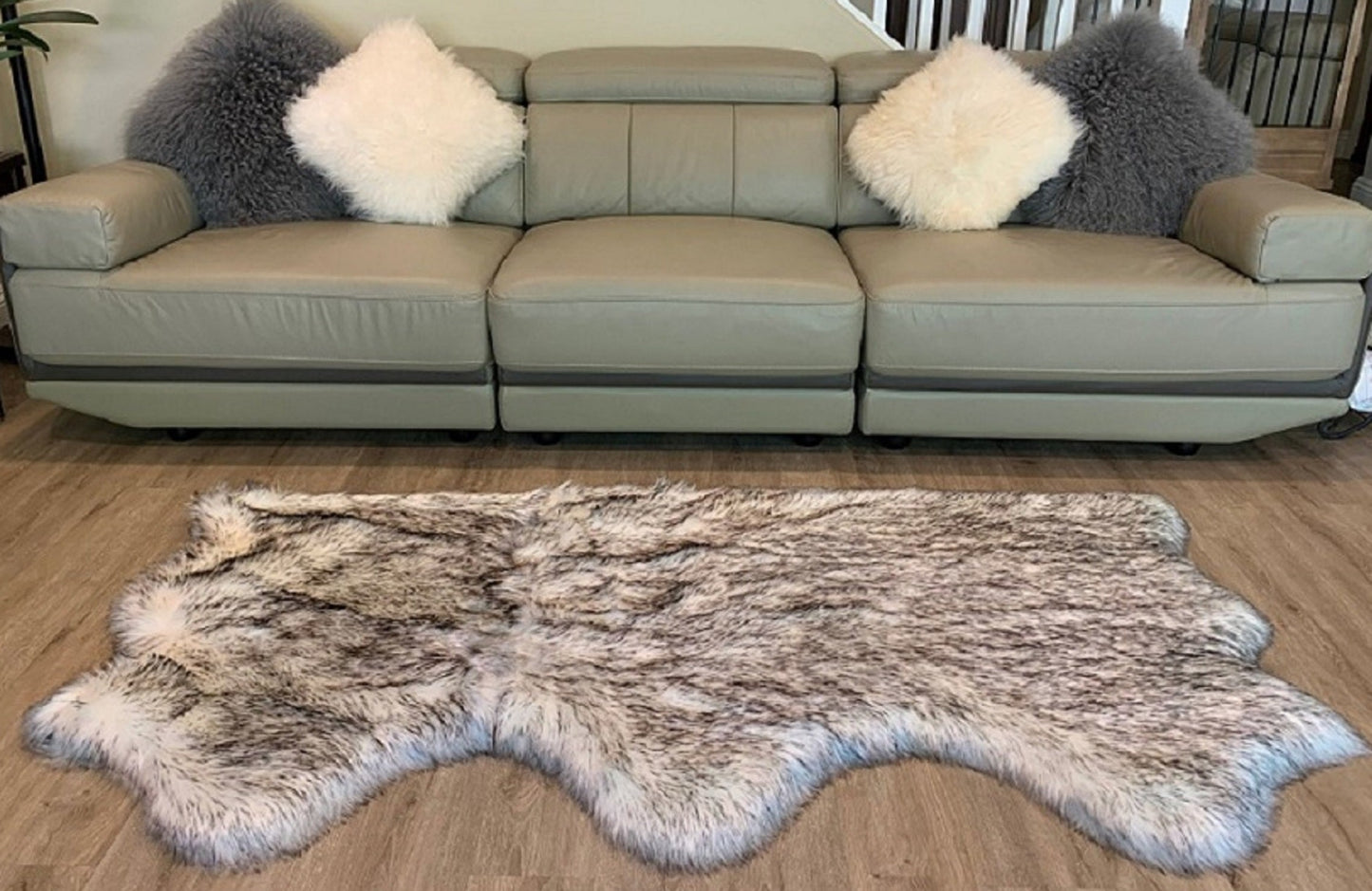 Faux  sheepskin rug Free Shape Three Pelt Side by Side 3'X6' (90cm x 180cm)