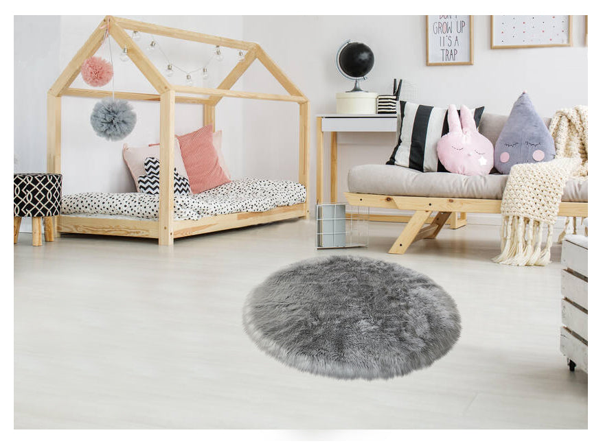 Runder Teppich aus künstlichem Schaffell, 3 Fuß (90 cm Durchmesser)