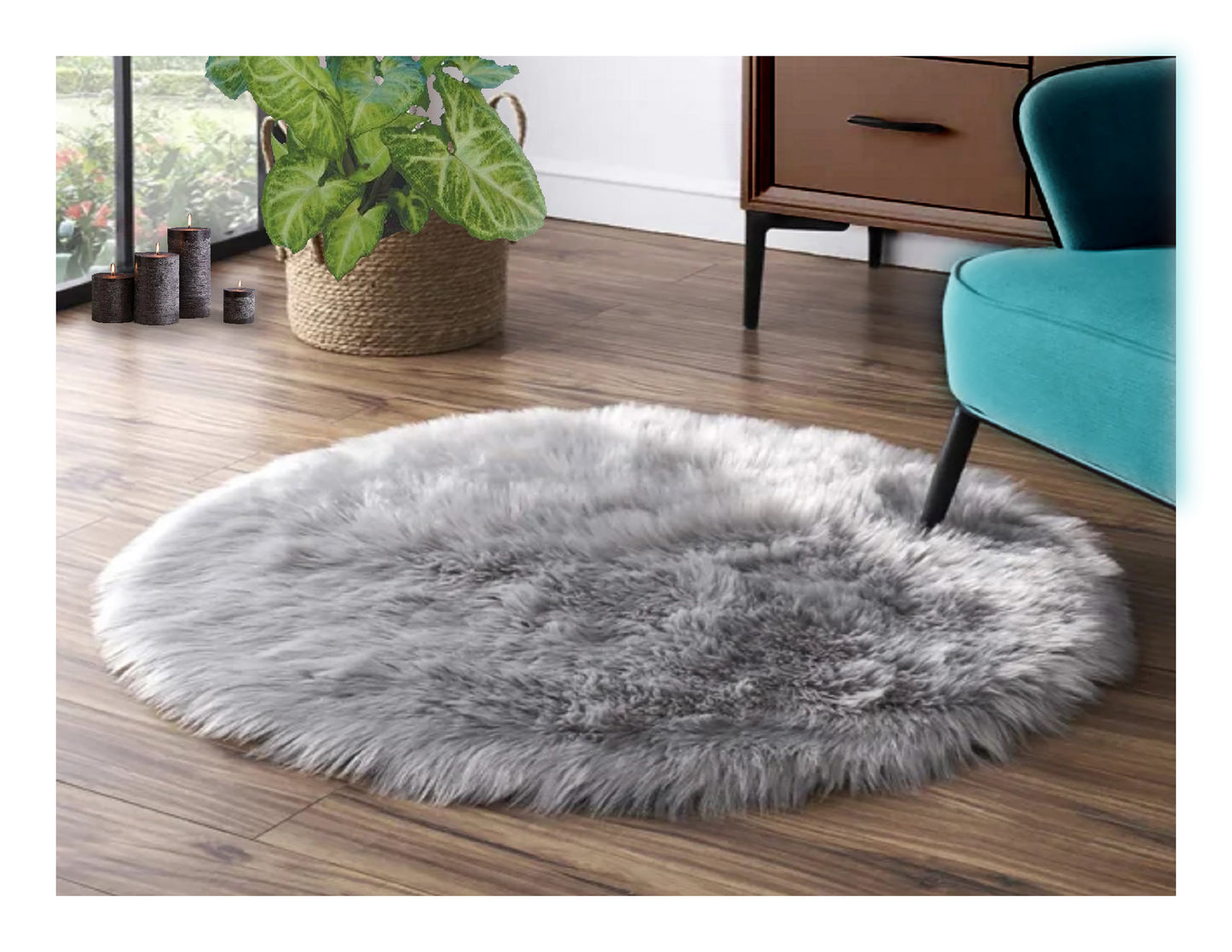 Faux sheepskin rug  Round Shaped 5' (160cm Diameter)