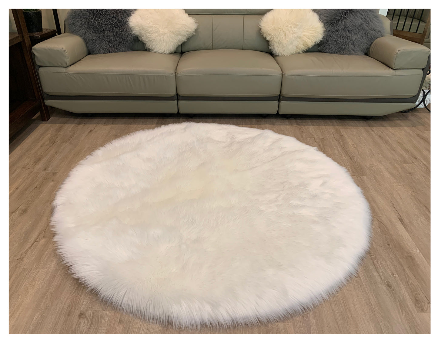 Runder Teppich aus künstlichem Schaffell, 3 Fuß (90 cm Durchmesser)