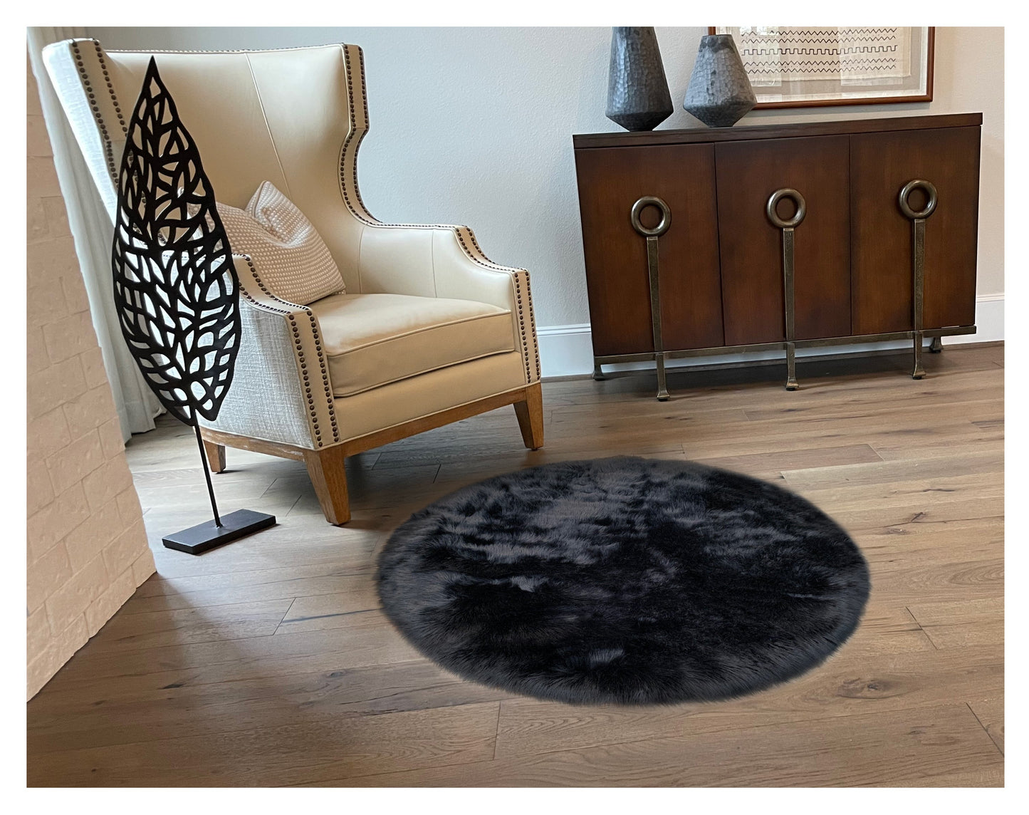 Runder Teppich aus künstlichem Schaffell, 4 Fuß (120 cm Durchmesser)